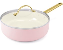 GreenPan Padova Roze Keramische Inductie Hapjespan met deksel 24cm - PFAS-vrij - Inductie hapjespan - Ovenbestendig tot 200°C - Vaatwasserbestendig - RVS handgreep - Met deksel – Roze