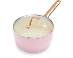 GreenPan Padova Roze Keramische Inductie Steelpan met deksel 18cm - PFAS-vrij - Inductie steelpan - Ovenbestendig tot 200°C - Vaatwasserbesndig - RVS handgrepen - Met deksels – Roze