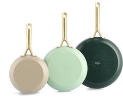 GreenPan Shades Koekenpannenset 3-delig - 20/24/28cm - PFAS-vrije antikleeflaag - Koekenpan inductie - Keramische pan - Ovenbestendig tot 220°C - Zonder deksel - Naturel