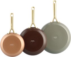 GreenPan Shades Koekenpannenset 3-delig - 20/24/28cm - PFAS-vrije antikleeflaag - Koekenpan inductie - Keramische pan - Ovenbestendig tot 220°C - Zonder deksel - Terra