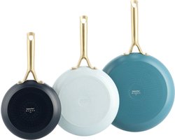 GreenPan Shades Koekenpannenset 3-delig - 20/24/28cm - PFAS-vrije antikleeflaag - Pannenset inductie - Keramische pan - Ovenbestendig tot 220°C - Zonder deksel - Coastal