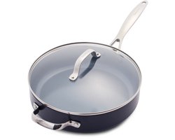GreenPan Valencia Pro Aluminium Hapjespan 28cm met deksel - 4.2L - PFAS-vrije antikleeflaag - Hapjespan inductie - Keramische antiaanbaklaag - Ovenbestendig tot 220°C - RVS handgrepen - Grijs