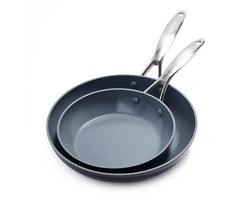 GreenPan Valencia Pro Aluminium Koekenpannenset 2-delig - 20/26cm - PFAS-vrije antikleeflaag - Pannenset inductie - Keramische koekenpan - Ovenbestendig tot 220°C - RVS handgrepen - Grijs