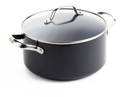 GreenPan Valencia Pro Aluminium Kookpan met deksel Ø24cm - 5.1L - PFAS-vrij - inductie - Ovenbestendig 220 graden - Vaatwasserbestendig - RVS handvaten - Grijs