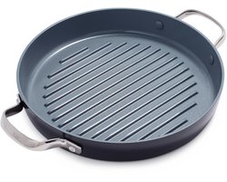 GreenPan Valencia Pro Aluminium Ronde Grillpan Ø28cm - PFAS-vrij - inductie - Ovenbestendig 220 graden - Vaatwasserbestendig - RVS handvaten - Geribbeld kookoppervlak - Grijs