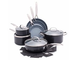 GreenPan Valencia Pro Pannenset 10-delig - PFAS-vrije antikleeflaag - Pannenset inductie - Keramische pan - Ovenbestendig tot 220°C - Met deksel - Zilver
