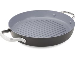 Greenpan Venice Pro Aluminium Grillpan rond Ø 28cm – PFAS-vrij - Inductie – Ovenbestendig tot 220°C – Vaatwasserbestendig – Snelle opwarming – RVS handgrepen - Zwart