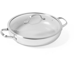 GreenPan Venice Pro Evershine RVS Hapjespan met deksel Ø30cm - 4.7L - PFAS-vrij – Inductie – Ovenbestendig tot 200°C – Vaatwasserbestendig – Tri-ply – RVS grepen - Zilver