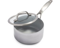 GreenPan Venice Pro Evershine Sauspan met deksel Ø16cm - 1.5 - PFAS-vrij – Inductie – Ovenbestendig tot 200°C – Vaatwasserbestendig – Tri-ply – RVS grepen - Zilver