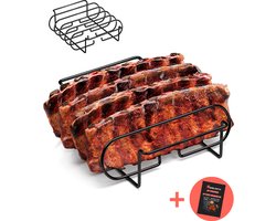 Grelesto Sparerib Rek BBQ - Oven & BBQ Accesoires - Barbecue Rib Rack - RVS - Cadeaus voor Mannen