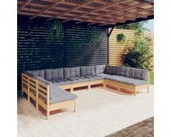 Grenenhout modulair met grijze kussens 9 delig bruin