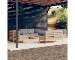 Grenenhout modulaire tuinset grijze kussens bruin 8 delig