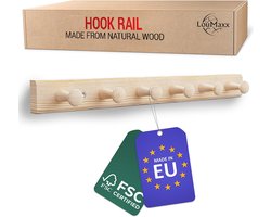 Grenenhouten Wandgarderobe met 6 Haken - Kinderen Kapstok - Onbehandeld Hout Kapstok