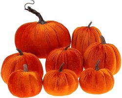 Gresorth 8pcs Geassorteerd Maat Kunstmatig Handgemaakt Orange Fluweel Pompoen Nep Herfst Oogst Halloween Decoratie Woonaccessoires Keuken