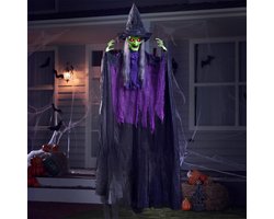 Griezelige Geanimeerde Heks Met Geluid En Licht - 182,9 Cm Paars Rafelig Gewaad Voor Een Spooktacular Halloween