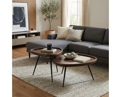 Griffin Salontafel Set - Donkerbruin Mangohout & Zwart Metaal