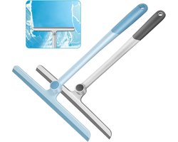 Grijs + Blauw - Raamwisser - 2-pack - Douchewisser voor glazen deuren, badkamerspiegels, ramen, auto's en tegelwanden - Reinigingstool van siliconen plastic met zachte haren, 30 cm