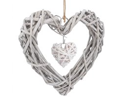 Grijs hart krans gevlochten wicker hout decoratieve hanger bohemian stijl met klein hart detail wanddecoratie geschikt voor dames en heren