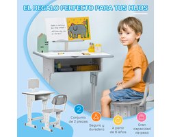 Grijs Kinderbureau & Stoel Set & Accessoires - Aanrecht kan tot 45 ° worden Gekanteld, Boekhouder, Pen, Bekerhouder, Lamp USB-voeding 3 verlichtingsniveaus 60X45X90-102 cm Hoogte Verstelbaar - Gebogen Rugleuning & Voetensteun- MDF & Staal- Duurzaam