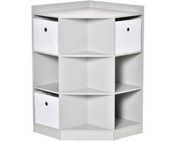 Grijs Kinderrek 57,4 x 57,4 x 94 cm, Speelgoedkast met 9 Opbergvakken en 3 Stoffen Lades, Kinderopbergkast voor Speelgoed, Boeken en Kleding, Hoekrek met Kantelbeveiliging