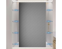 Grijs Magnetisch Opvouwbaar Douchegordijn – Waterdicht Polyester – Zwarte perforatievrije uitschuifbare douchegordijnstang – Ruimtebesparend, Eenvoudige Installatie – Geschikt voor Badkamer, Hotel en B&B – Geschikt voor een wand van 50-75 cm
