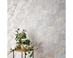 Grijs marmer behang met goud effect, Luxe behang ideaal voor slaapkamer en woonkamer 10318-10, Hoog kwaliteit vliesbehang 1031810, BRICOFLOR.nl