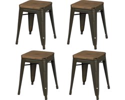 GRIJS METALEN KRUK MET HOUTEN ZITTING 39X39XH46CM