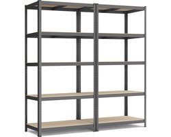 Grijs opbergrek met 2 planken - Zware metalen rekken - Stalen frame - 50 cm x 100 cm x 200 cm - Max. 600 kg laadvermogen