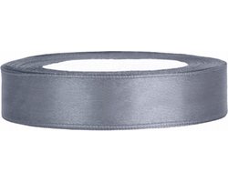 Grijs Satijn Lint  12 mm Breed, 25 Meter per Rol