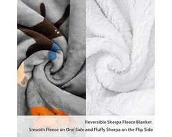 Grijs Sherpa Fleece Deken - Hondenprint - Warme Dikke Zachte Winter Fluffy Pluche Couch Throw - Omkeerbaar - Gezellig Fleece Deken - Sofa Eenpersoonsbed - Alle Seizoenen - 150 x 130 cm