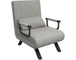 Grijs Slaapbank, 3-In-1 Slaapstoel met Bedfunctie, Verstelbare Rugleuning en Kussen, 65x61x78cm Bedbank tot 200KG Belastbaar, NAIZY