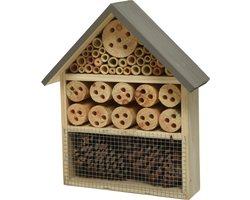 Grijs vlinderhuis/bijenhuis/wespenhotel voor insecten 29 cm - Tuindecoratie - Diervriendelijk - Hotel/huisje voor insecten - Bijenhuis/vlinderhuis/lieveheersbeestjehuis