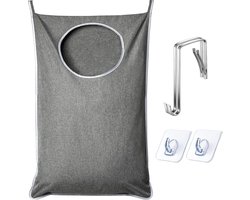 Grijs - Vuile kledingzakken kunnen achter de deur worden gehangen-Ophangbare Wasmand - Opvouwbare Wasmand - Plakhaakjes Zelfklevend - Deurhaakjes - Extra grote capaciteit - eenvoudig schoon te maken