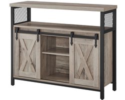 Grijs Zwart 100x33x80 cm Opbergkast Dressoir Zijkast Opbergmeubel Keukenkast Woonkamerkast Met 3 Open Vakken 2 Schuifdeuren Verstelbare Plank Metalen Frame Industrieel Design Voor Woonkamer Slaapkamer Keuken