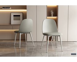 Grijsgroene stoel Jasmin uit polypropyleen met PU zitting | Metalen poten | H81 x B51 x D44 cmGrijze stoel Jasmin uit polypropyleen met PU zitting | M - Set van 2