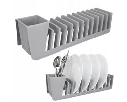 Grijze afdruiprek met bestekhouder - 37x11,5 cm