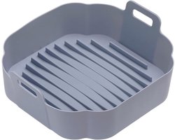 Grijze airfryer-liner met dubbele handgrepen, hittebestendige vierkante, machinewasbare siliconen bakplaat, waterdichte en antiaanbakmat voor het braden van kip, keukenaccessoires.