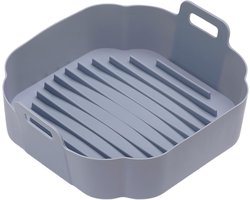 Grijze airfryer-liner met dubbele handgrepen, hittebestendige vierkante, machinewasbare siliconen bakplaat, waterdichte en antiaanbakmat voor het braden van kip, keukenaccessoires.