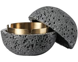 Grijze asbak, geurvrije roestvrijstalen asbak met decoratief deksel.