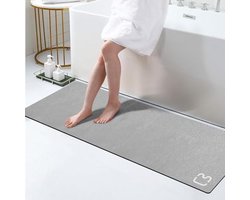 Grijze badmat 40×150cm Extra lange badkamermat Grote Sneldrogende Super Absorberende Antislip Douchemat met Rubberen Rug Matten voor Badkamer Vloer, Bad Douche, Wastafel, Grijs