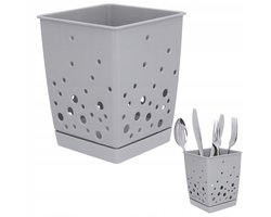 Grijze bestekhouder met afdruiprek en standaard