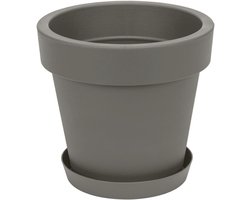 Grijze bloempot 20 cm diameter met schotel - Perfect voor tuin en balkon