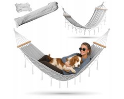 Grijze Boho Hangmat met Houten Spreidstok - 300cm - Comfortabel & Duurzaam