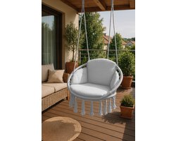 Grijze Boho Macramé Hangmat Stoel met Waterdicht Kussen
