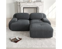 Grijze corduroy hoekbank - Modulaire bank zonder frame - 2-zits ribstof bank-Comfortabele zithoek - 208x178x70 cm- Montagevrij - Woonkamer Grijs