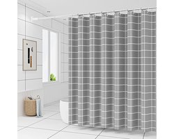 Grijze Douchegordijn 150x200 cm PEVA Waterdicht met Haken - Geruit Badkamer Gordijn