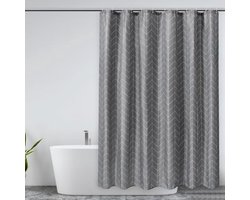Grijze douchegordijn 180x200 cm polyester waterdicht en schimmelwerend met 12 haken – snel drogend en wasbaar badkamergordijn