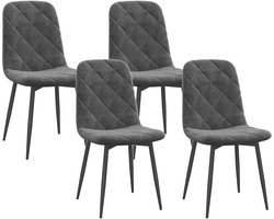 Grijze Eetkamerstoelen 45 x 54 x 87 cm, 4-delige Set, Keukenstoelen met Rugleuning, Gestoffeerde Stoelen met Fluweellook, Eetkamerstoel, Keukenstoel, Woonkamerstoel, Accentstoel, Metalen Poten, Comfortabel en Stevig, Tot 120 kg