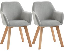 Grijze Eetkamerstoelen 54 x 57 x 80 cm, 2-delige Set, Gestoffeerde Stoelen met Fluweellook, Ergonomische Rugleuning en Armleuningen, Houten Poten met Vloerbescherming, Voor Eetkamer, Woonkamer en Kantoor, Tot 120 kg