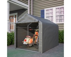 Grijze fietsenstalling / gereedschapsschuur 160x220x165 cm met roldeur - Waterdicht PE-materiaal